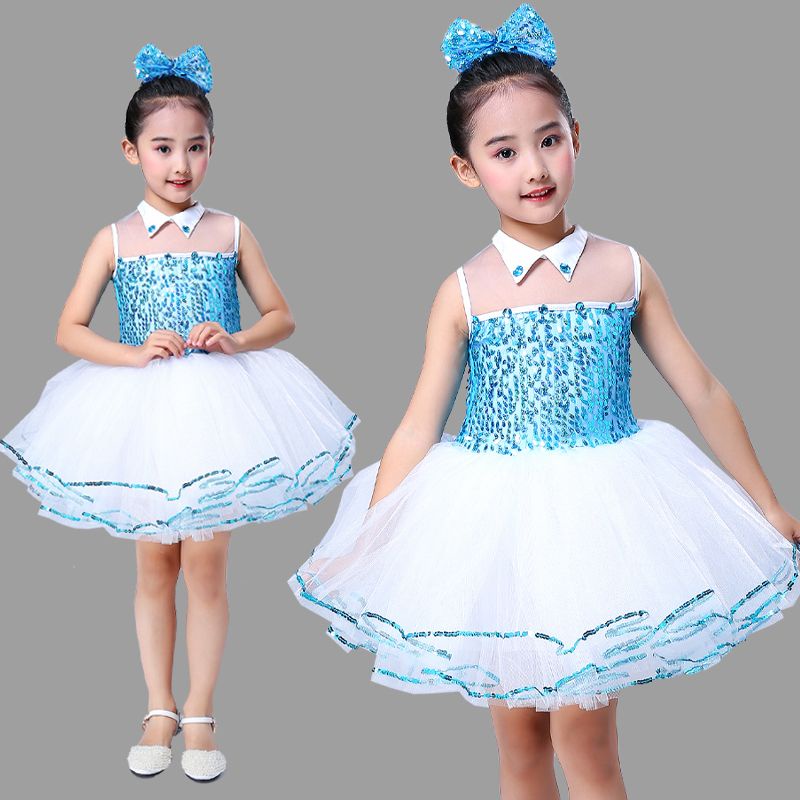Quần áo trẻ em mẫu giáo váy khiêu vũ cô gái biểu diễn sequined khiêu vũ váy công chúa học sinh tiểu học biểu diễn mặc