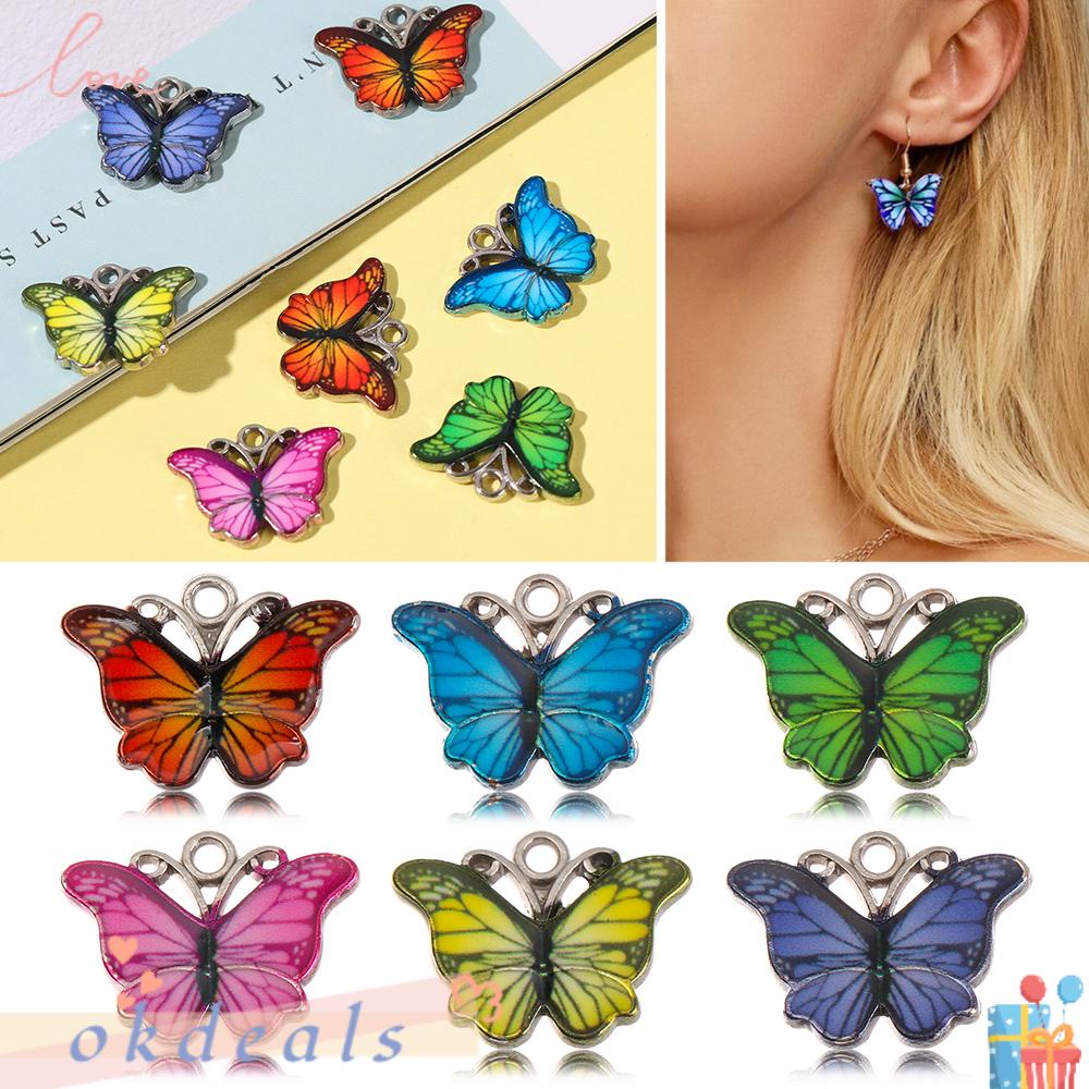 Set 10 Mặt Vòng cổ Hình Bướm Tráng Men Thủ Công Nhiều Màu Sắc