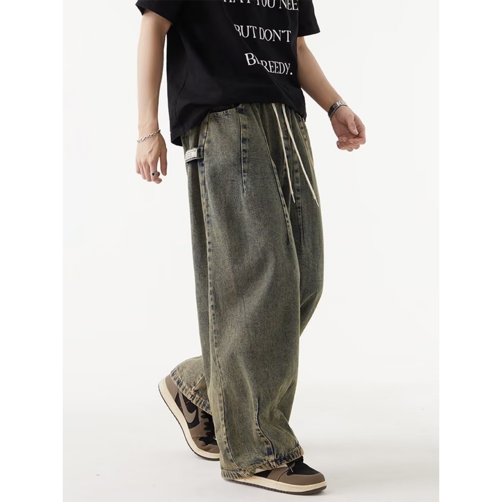 Quần Jean Dài Ống Rộng Phong Cách Đường Phố Mỹ Thời Trang Xuân Thu Cá Tính Cho Nam Và Nữ