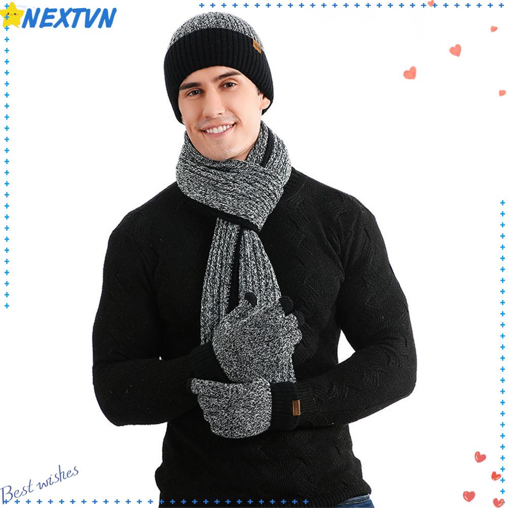 Set 3 Món Mũ beanie Kèm Găng Tay Và Khăn Choàng Cổ Cho Nam