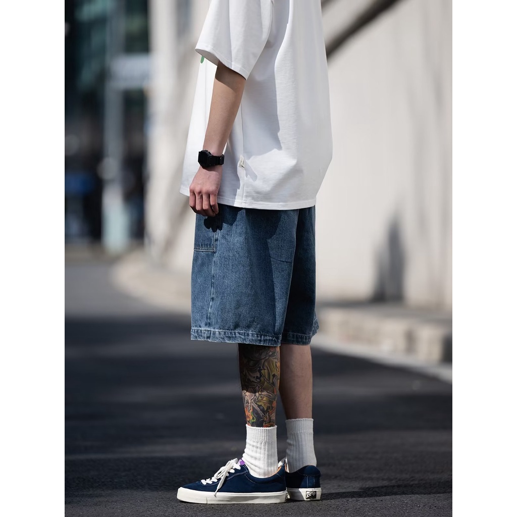 Quần Short Denim Dáng Rộng Phong Cách Retro Thời Trang Mùa Hè Cao Cấp Cho Nam