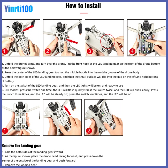 Chân Máy Bay Điều Khiển Từ Xa Có Đèn Led Chống Rơi Tháo Gỡ Nhanh