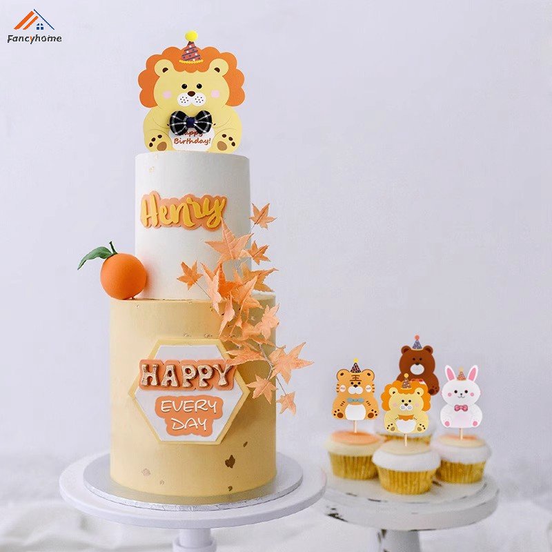 Cờ Trang Trí Bánh Kem Hình Động Vật Hoạt Hình Đáng Yêu