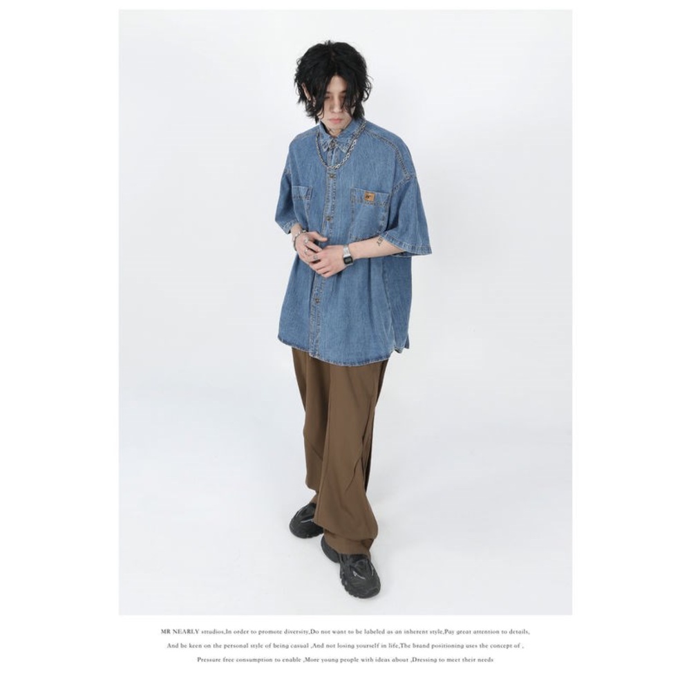 Áo Sơ Mi Denim Tay Ngắn Dáng Rộng Phong Cách Thời Trang Đường Phố Nhật Bản Cho Nam Và Nữ