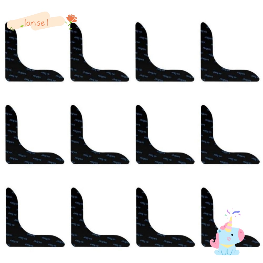 Set 12 Miếng Đệm PU Lót Sàn Gỗ Hai Mặt Hình Tam Giác Màu Đen Có Thể Tái Sử Dụng