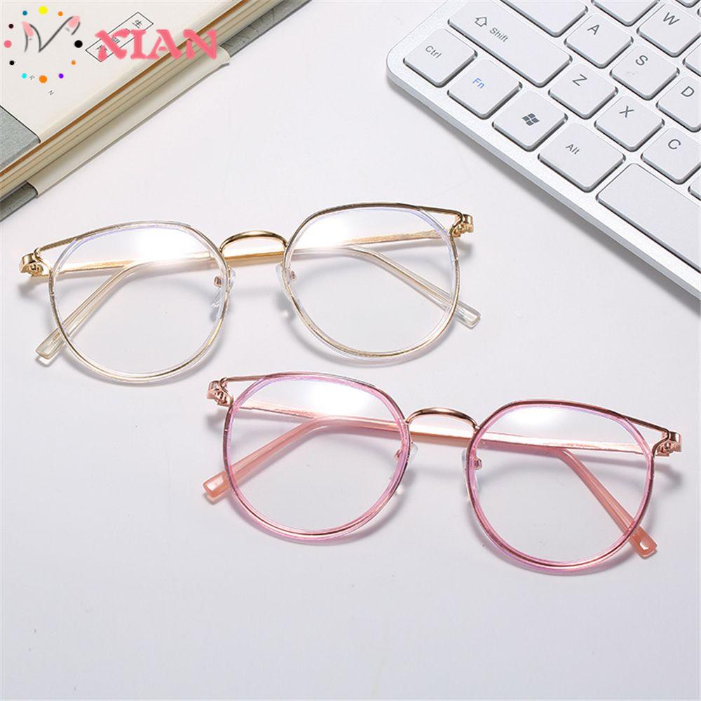 Mắt Kính Gọng Kim Loại Chống Tia UV Màu Xanh Dương Dễ Thương