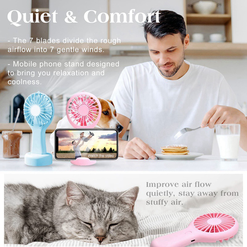 Set 2 Quạt Mini Cầm Tay Di Động Có Thể Sạc Lại Cho Đi Du Lịch