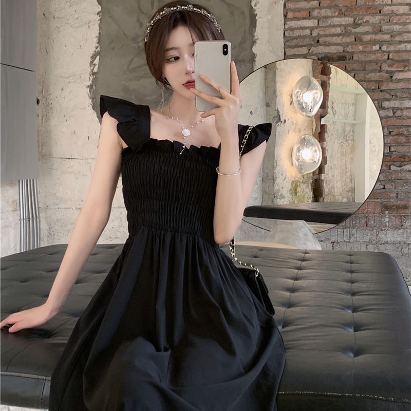 Đầm Midi Cổ Vuông Màu Trơn Đơn Giản Phong Cách Pháp Thời Trang Mùa Hè Hàng Mới Dành Cho Bạn Nữ