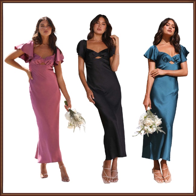 Đầm Midi Tay Ngắn Cổ Trái Tim Màu Sắc Trơn Thiết Kế Tinh Tế Thời Trang Cho Nữ