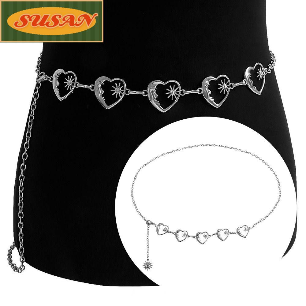 Thắt Lưng Dây Xích Kim Loại Mặt Trái Tim Phong Cách Vintage