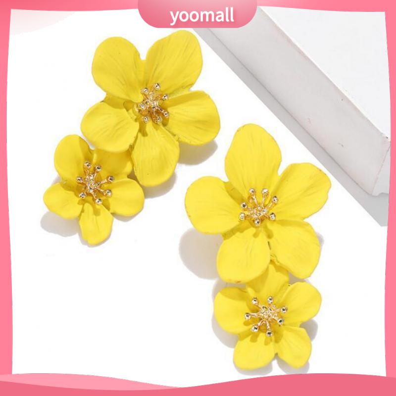 [YM] Bông Tai Xỏ Lỗ Hai Lớp Hình Hoa Năm Lá Nổi Tiếng Mạng Thời Trang Cá Tính