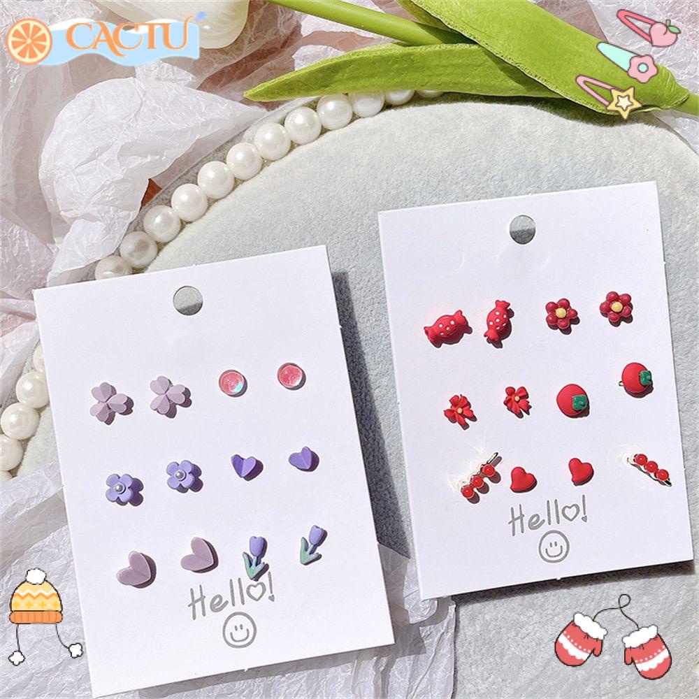 CACTU Bộ 6 Đôi Bông Tai Hình Học Đơn Giản Thời Trang Dành Cho Nữ