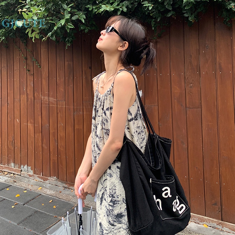 Đầm Hai Dây Dáng Rộng In Họa Tiết Vintage Hàn Quốc Thời Trang Mùa Hè Cho Bạn Gái