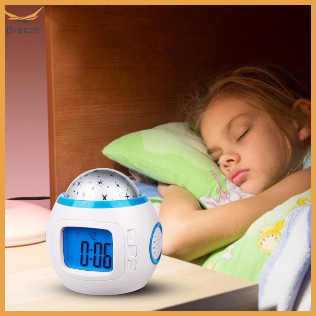 Đồng Hồ Báo Thức Tích Hợp Lịch Và Đèn Led Chiếu Hình Bầu Trời Sao 2 inch Có Nhạc Cho Bé