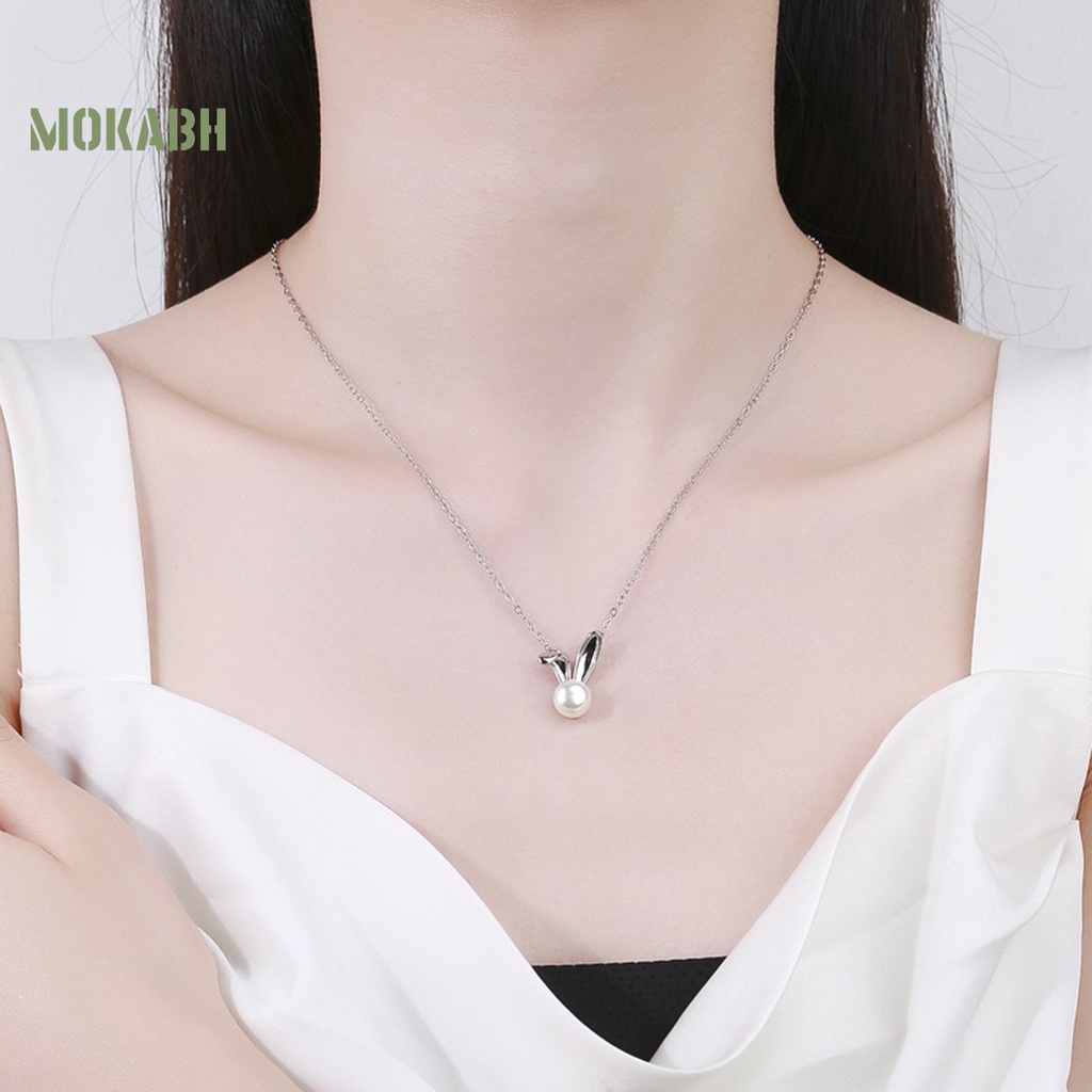[Mok Abh] Vòng cổ Mảnh Mặt Hình Con Thỏ Đính Ngọc Trai Nhân Tạo Không Gây Dị Ứng Thời Trang Cho Nữ
