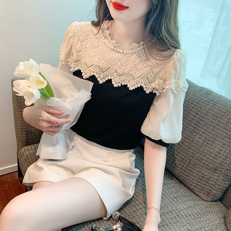 Áo Nữ Tay Ngắn Phối Ren Thời Trang Quyến Rũ