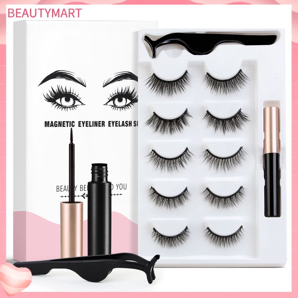Bộ 3 / 5 Cặp Lông Mi Giả 3D Kèm Nhíp Và Bút Kẻ Mắt Dạng Lỏng