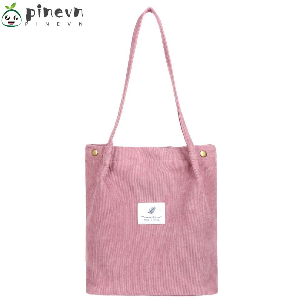 PINEVN Túi Xách Tote Vải Nhung Kẻ Kích Cỡ Lớn Hợp Thời Trang