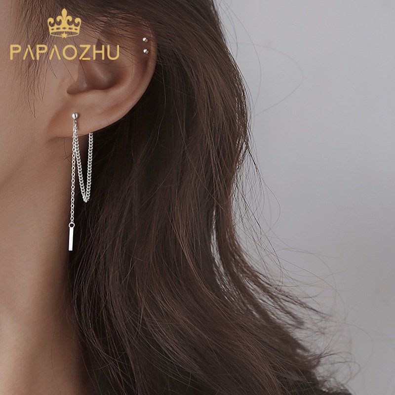 Đôi Khuyên tai dáng dài PAPAOZHU bằng bạc thời trang sành điệu cho nữ