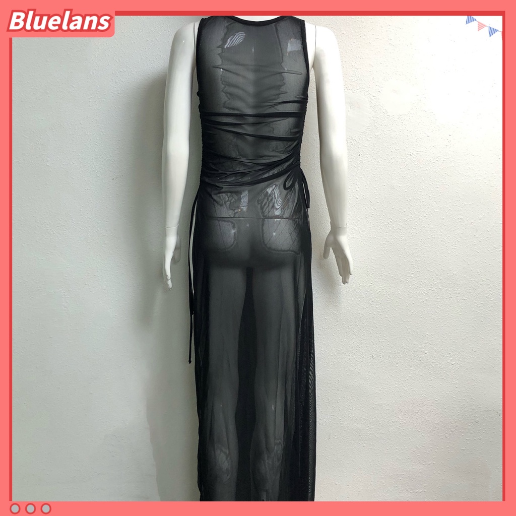 [BLS] Đầm Lưới Chống Nắng Không Tay Cổ Tròn Xẻ Tà Cao Bên Hông Dành Cho Nữ Đi Nghỉ Mát