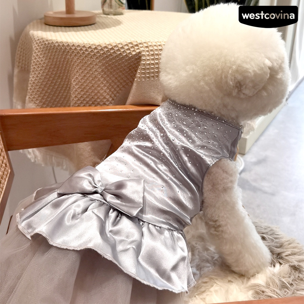 [COD]♞Đầm Lưới Thắt Nơ Đính Đá Sáng Lấp Lánh Mềm Mại Thoải Mái Bắt Mắt Cho Thú Cưng