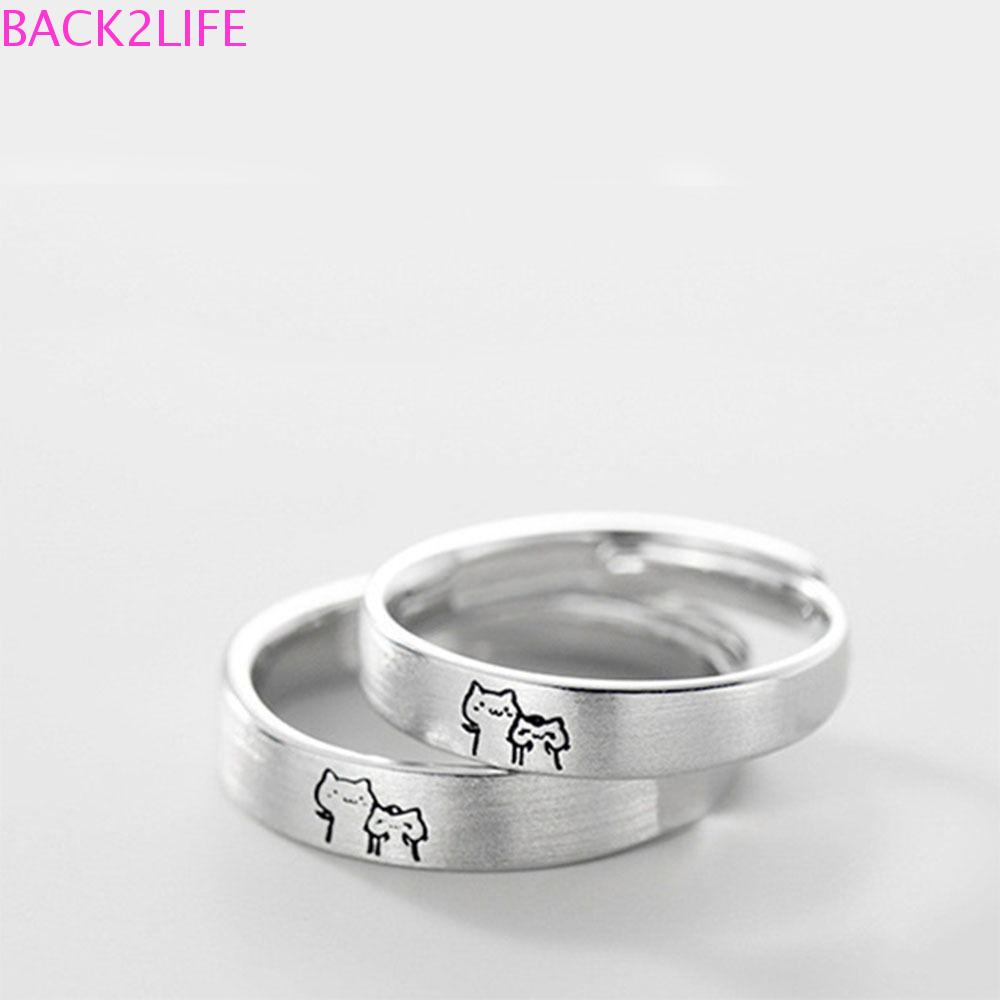BACK2LIFE Nhẫn Mạ Bạc Hình Mèo Dễ Thương Có Thể Điều Chỉnh