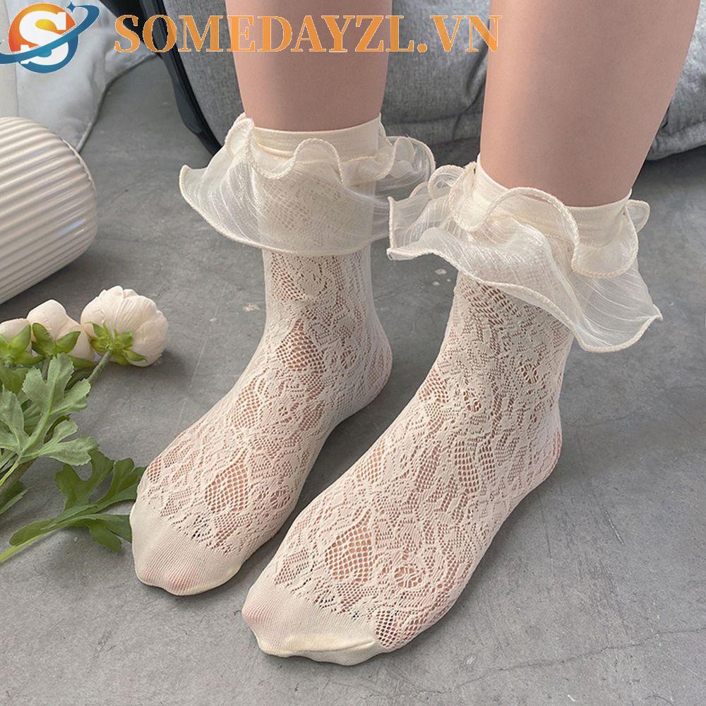 SOMEDAYZL Tất Lưới Trong Suốt Thoáng Khí Phối Ren Hoa Phong Cách Lolita