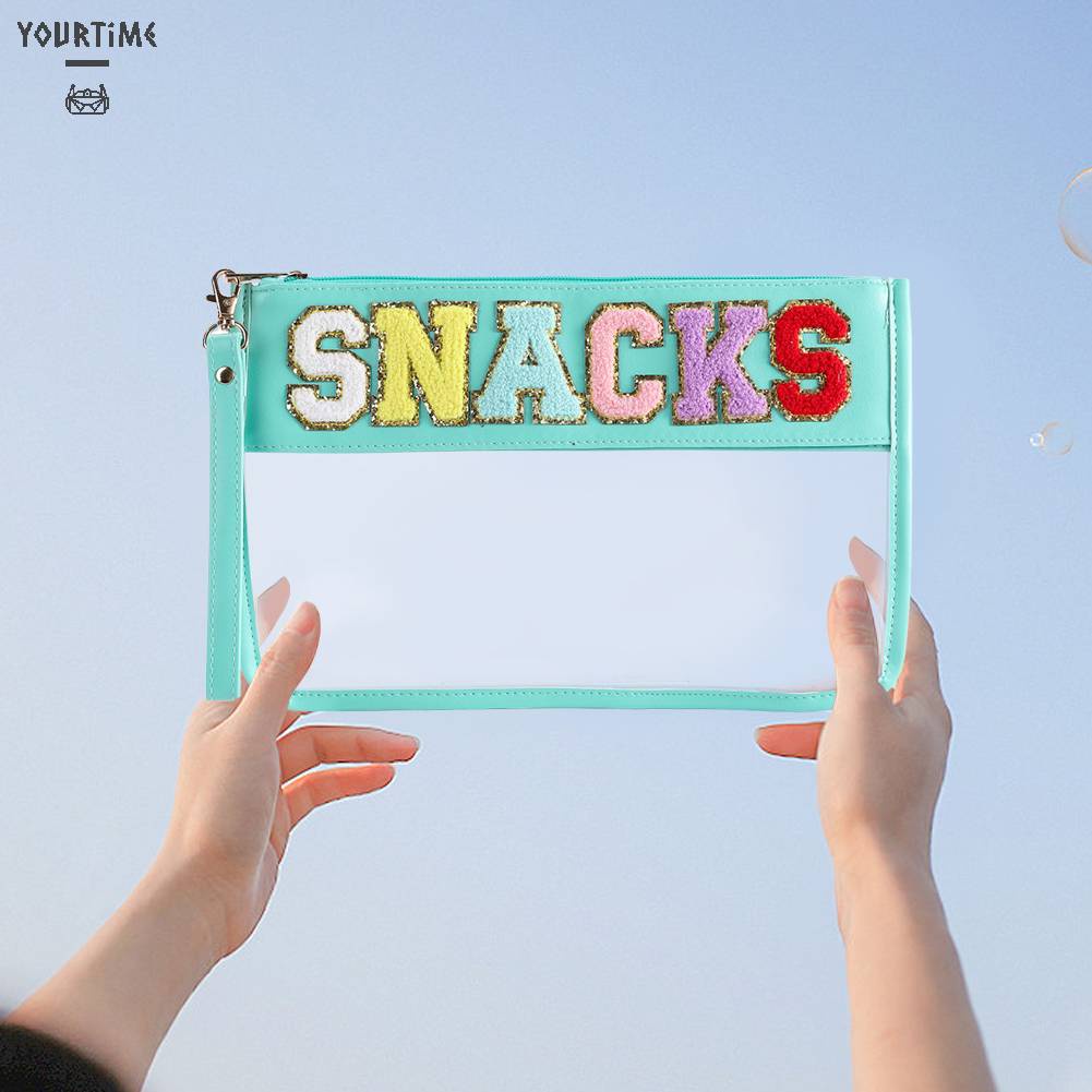 Túi Đựng Mỹ Phẩm Bằng PVC Chenille Trong Suốt In Chữ Có Khóa Kéo Tiện Dụng Mang Theo Du Lịch