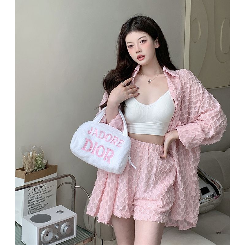 New vacation style large size sunscreen clothes UV-proof breathable cardigan shorts suit girls' loose large size two-piece suit