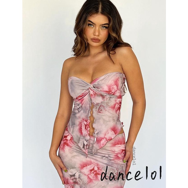 Set Đồ Mùa Hè 1O1 Gồm Áo Hoa Xếp Ly + Váy Quấn Dài Cho Nữ