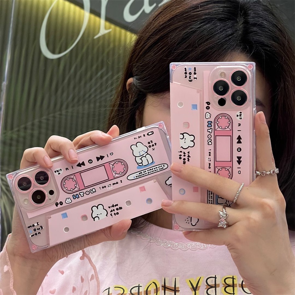 Ốp điện thoại di động dùng cho iPhone14promax nữ 11 IP1X cho bé Thỏ dễ thương sáng tạo băng hồng cho bé gái CD1213