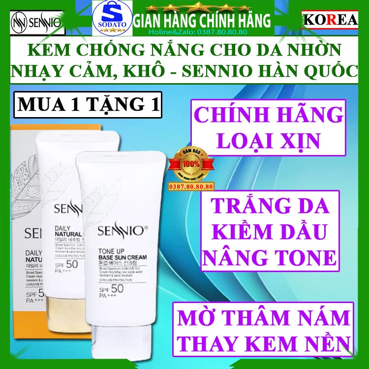 Kem chống nắng cho da khô da nhạy cảm tốt chính hãng Sennio hàn quốc kcn kem nền cho da mụn da dầu nhờn trắng da vật lý