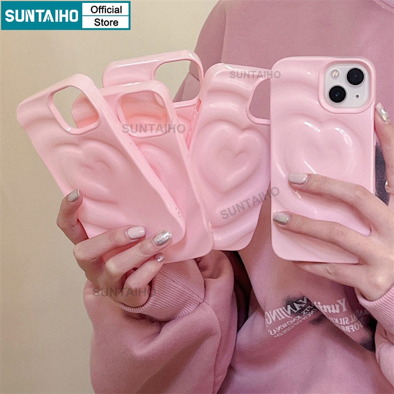 Suntaiho Ốp lưng ốp iphone ins Simple Glitter Shiny Pink Girl love Heart Shockproof Case iPhone 11 for Iphone 14 Pro Max 12 13Promax Bumper Casing Non-slip Back Cover