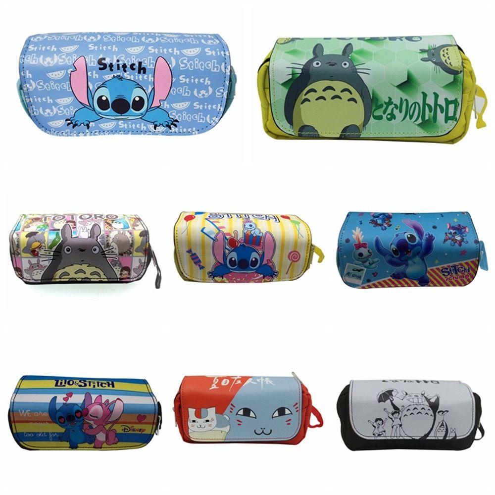 BERNARDO Bóp Viết Da PU Hai Lớp Có Khóa Kéo In Hình Totoro Stitch Dễ Thương