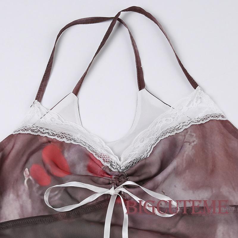 Đầm Dài Không Tay Hở Lưng Cổ Chữ V Họa Tiết Hoa Vintage Cho Nữ