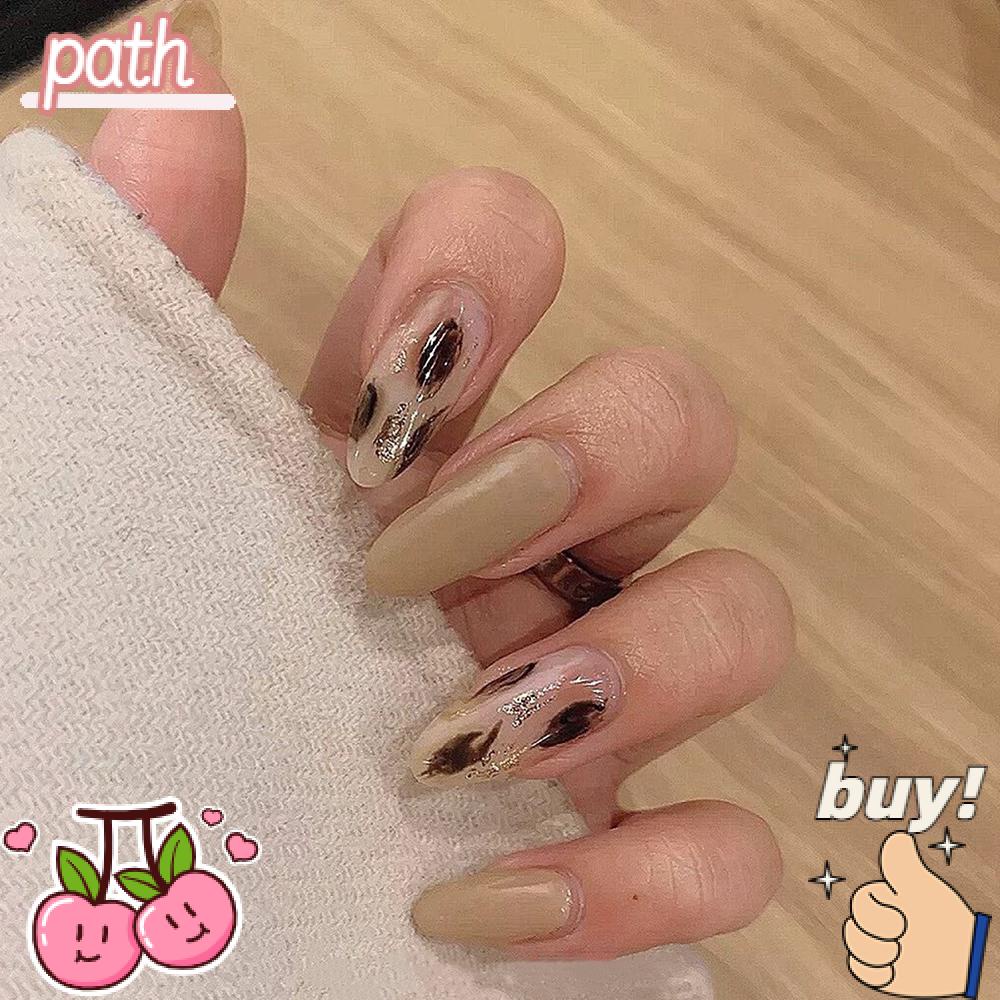 PATH Bộ 24 Móng Tay Giả Che Phủ Toàn Diện Họa Tiết Da Báo Có Thể Tháo Rời