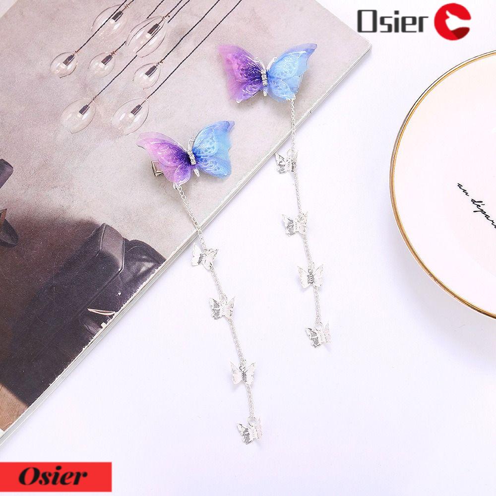 1 Cặp Kẹp Tóc Tua Rua Hình Bướm Bằng Hợp Kim Đính Đá Phong Cách Vintage Dành Cho Nữ