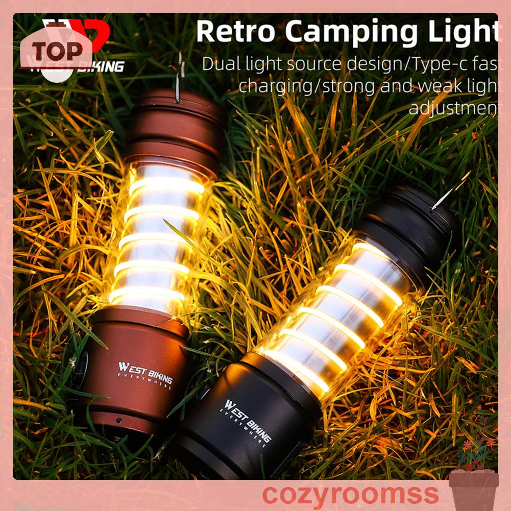 Đèn Cắm Trại Phong Cách Retro Chống Thấm Nước 400LM 2200mAh Sạc USB Tiện Lợi