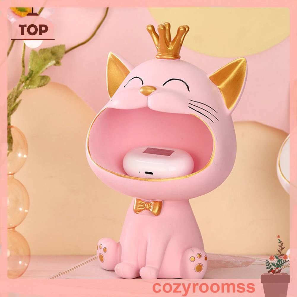 Giá Đỡ Chìa Khóa Bằng Nhựa Resin Hình Mèo Miệng To Trang Trí Phòng Khách