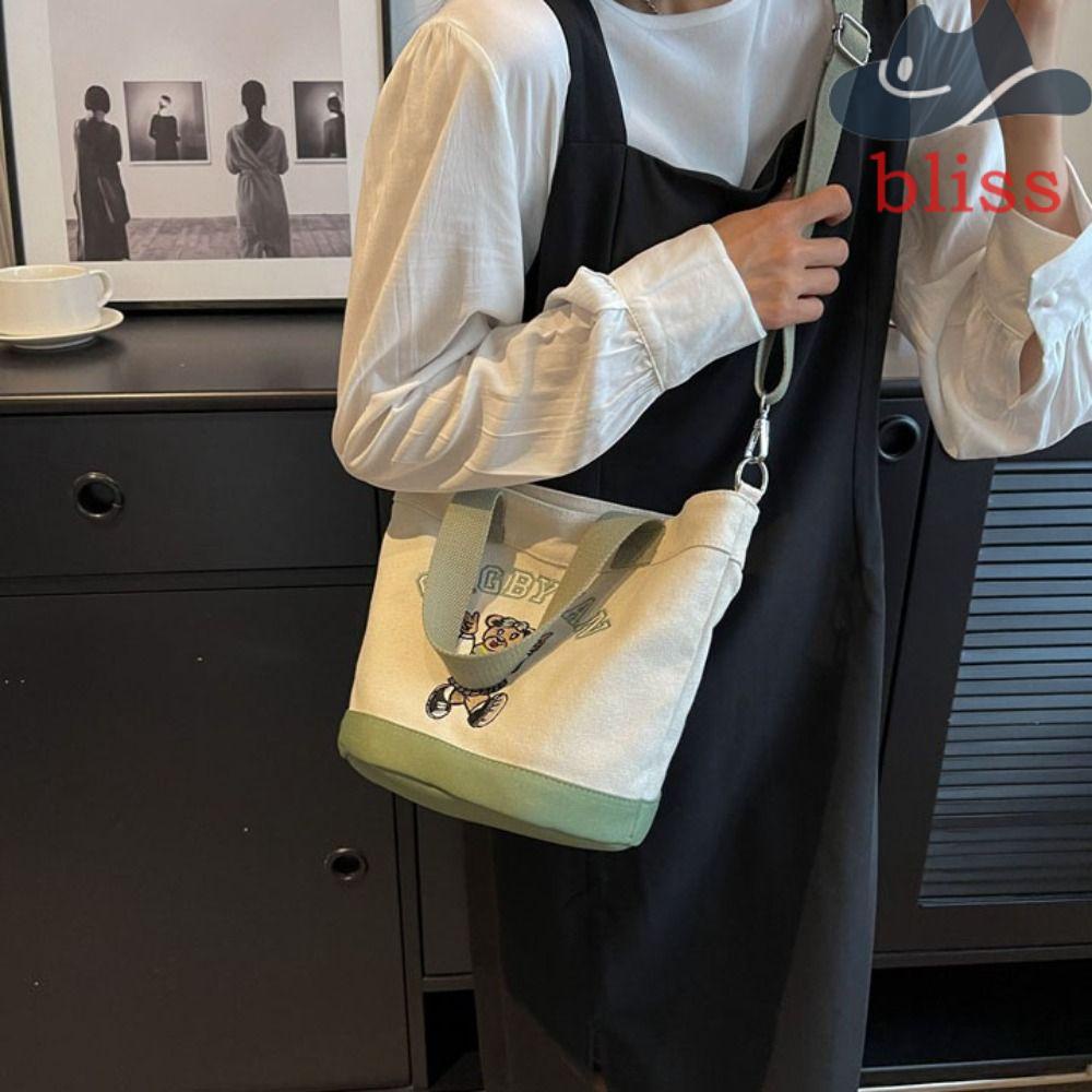 Túi Đeo Chéo Vải Canvas Hình Gấu Hoạt Hình Hợp Thời Trang Cho Nữ