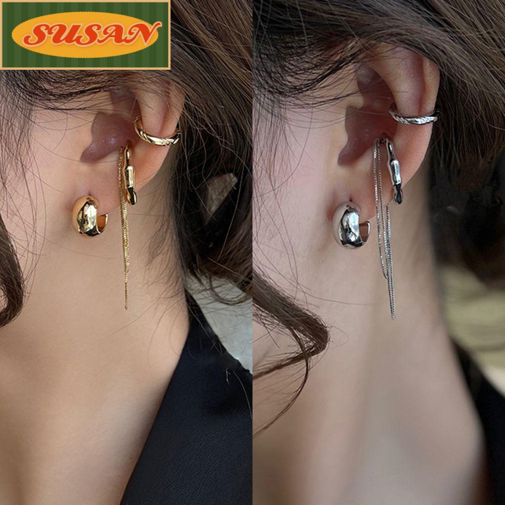 SUSANS Set 4 Khuyên Tai Dạng Kẹp Không Cân Xứng Màu Sắc Thời Trang Cho Nữ