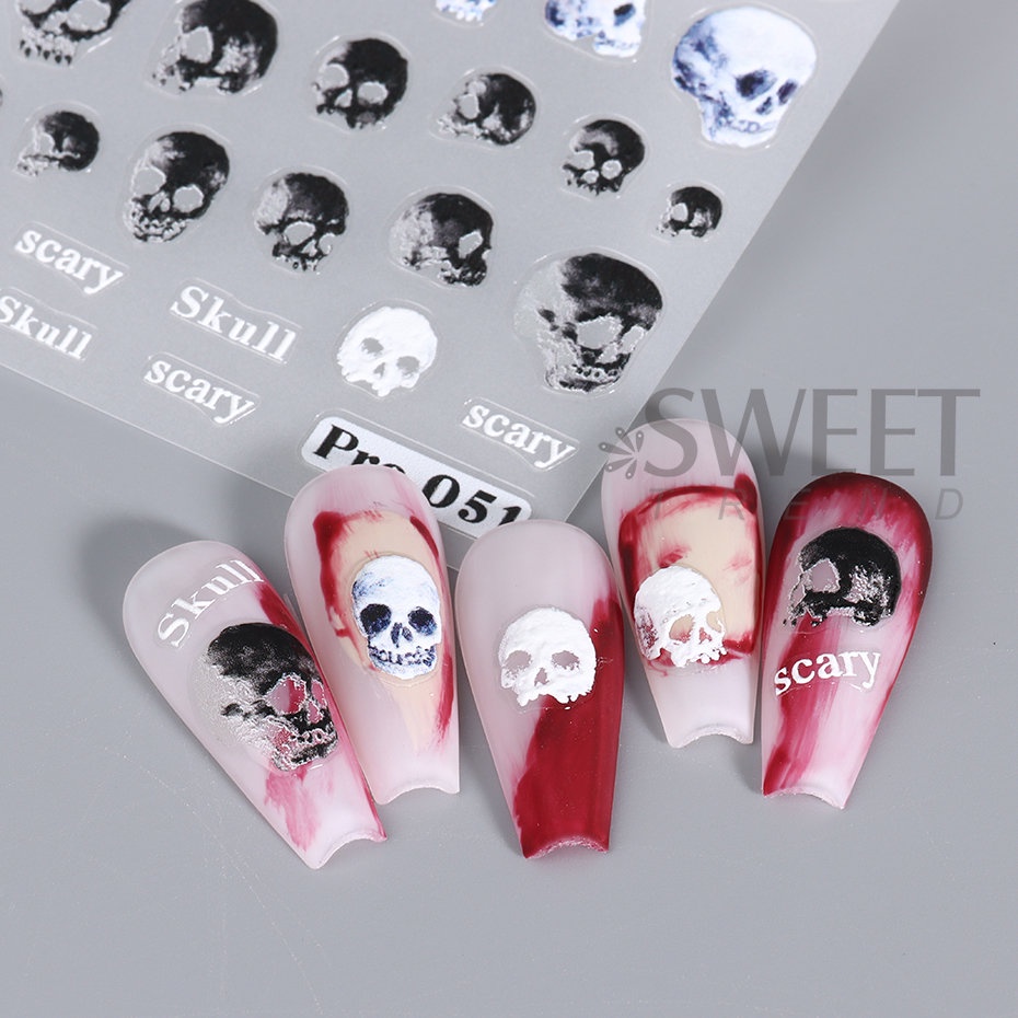 Miếng Dán Trang Trí Móng Tay Họa Tiết Halloween 5D Độc Đáo