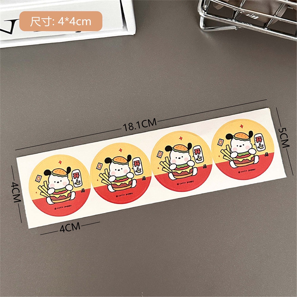 Miếng Dán Hình Tròn Họa Tiết Hoạt Hình Chú Chó Dễ Thương Chống Thấm Nước Dùng Trang Trí Gói Quà Tiện Dụng
