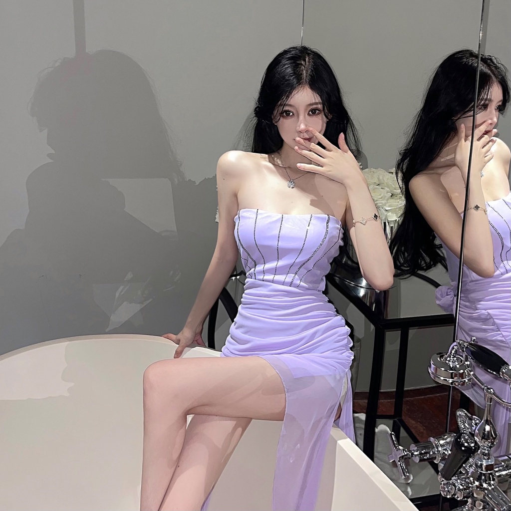 Áo Ống Vải Gạc Hở Vai Xương Cá Màu Trơn Phong Cách Âu Mỹ Mới