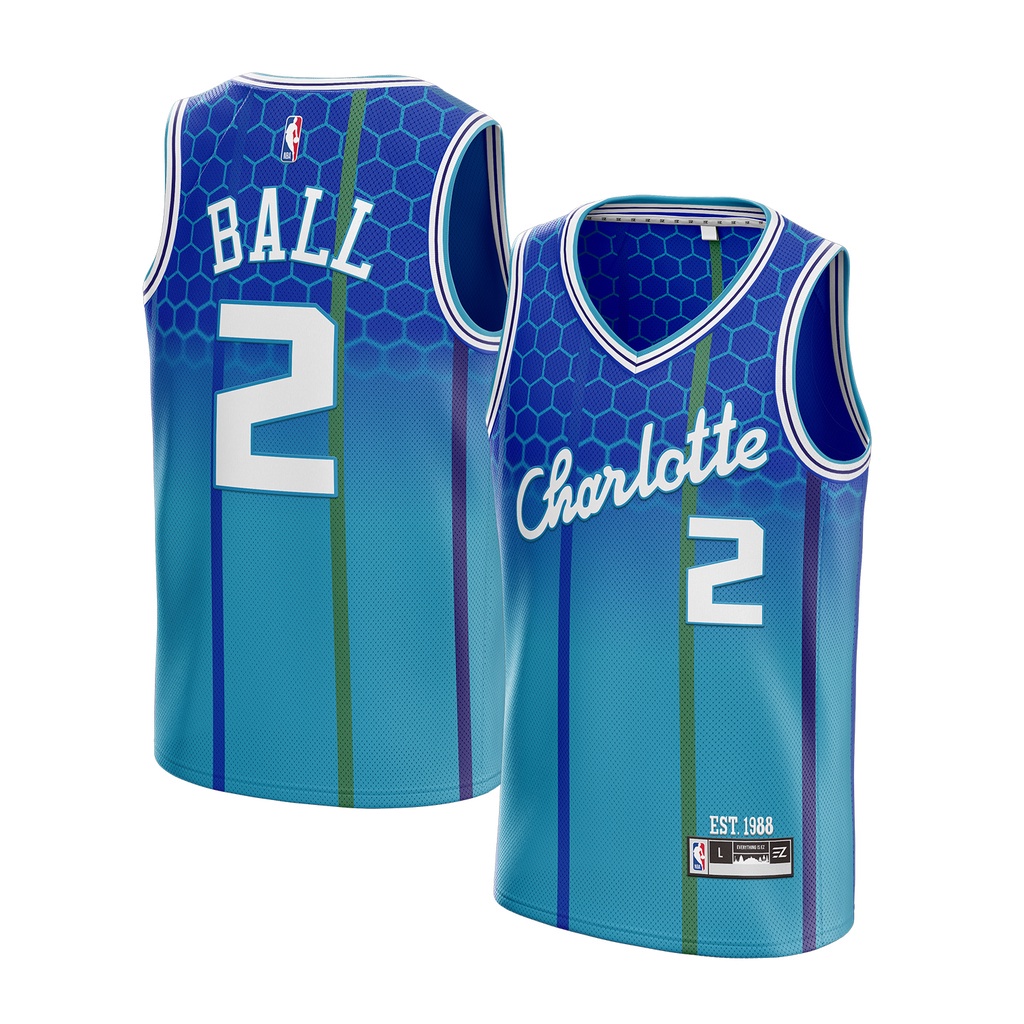 Áo Thun Bóng Rổ Jersey Lamelo Ball Charlotte Hornets 2 Blue City Swingman