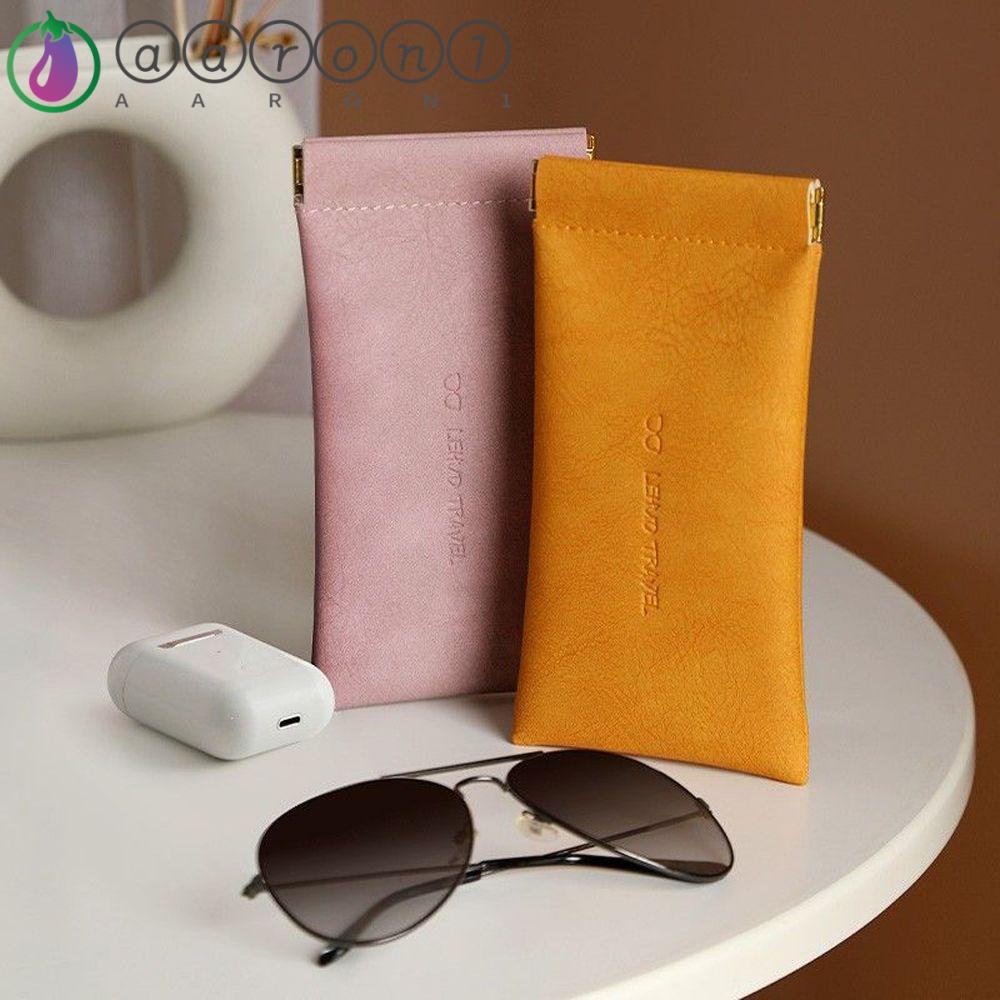 AARON1 Túi Đựng Mắt Kính Bằng Da PU Chống Nước In Chữ Đơn Giản Dành Cho Nam Nữ