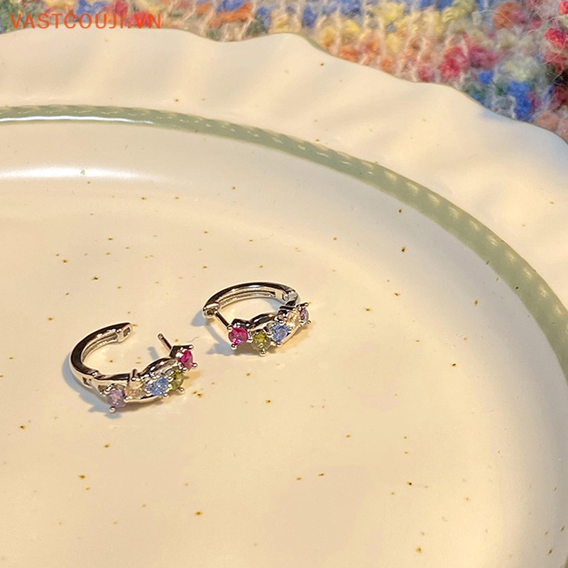 1 Đôi Bông Tai Tròn Đính Đá Nhiều Màu Thời Trang Hàn Quốc Dành Cho Nữ