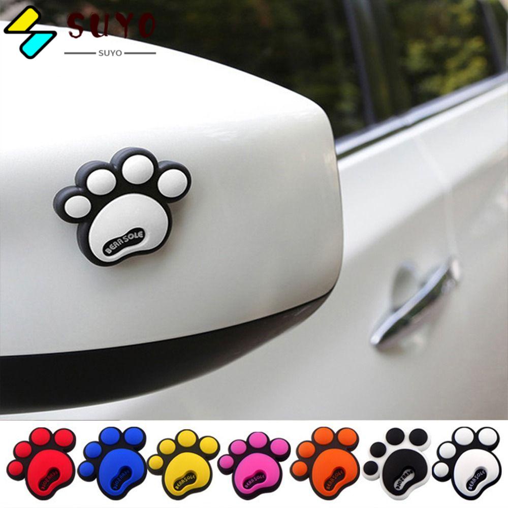 SUYO Bộ 4 Miếng Dán Trang Trí Cửa Xe Hơi Chống Trầy Xước Bằng Cao Su PVC Hình Dấu Chân Mèo Mới