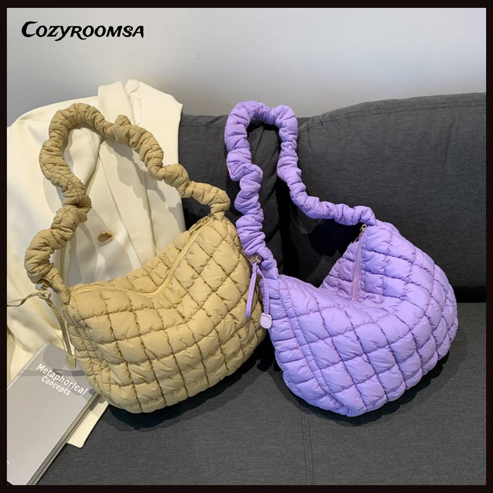 Túi Tote Đeo Chéo Xếp Ly Hình Đám Mây Chất Liệu Cotton Chần Bông Cho Nữ