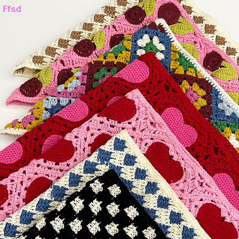 {Ffsd} Khăn Quấn Đầu Hình Tam Giác Đan Móc Thủ Công Hàn Quốc Ngọt Ngào Dễ Thương * Bán Chạy